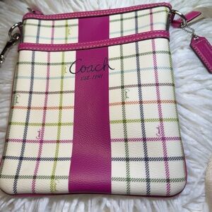 Coach Heritage Tattersall Pink Stripe Crossbody Bag Small 7”x8”